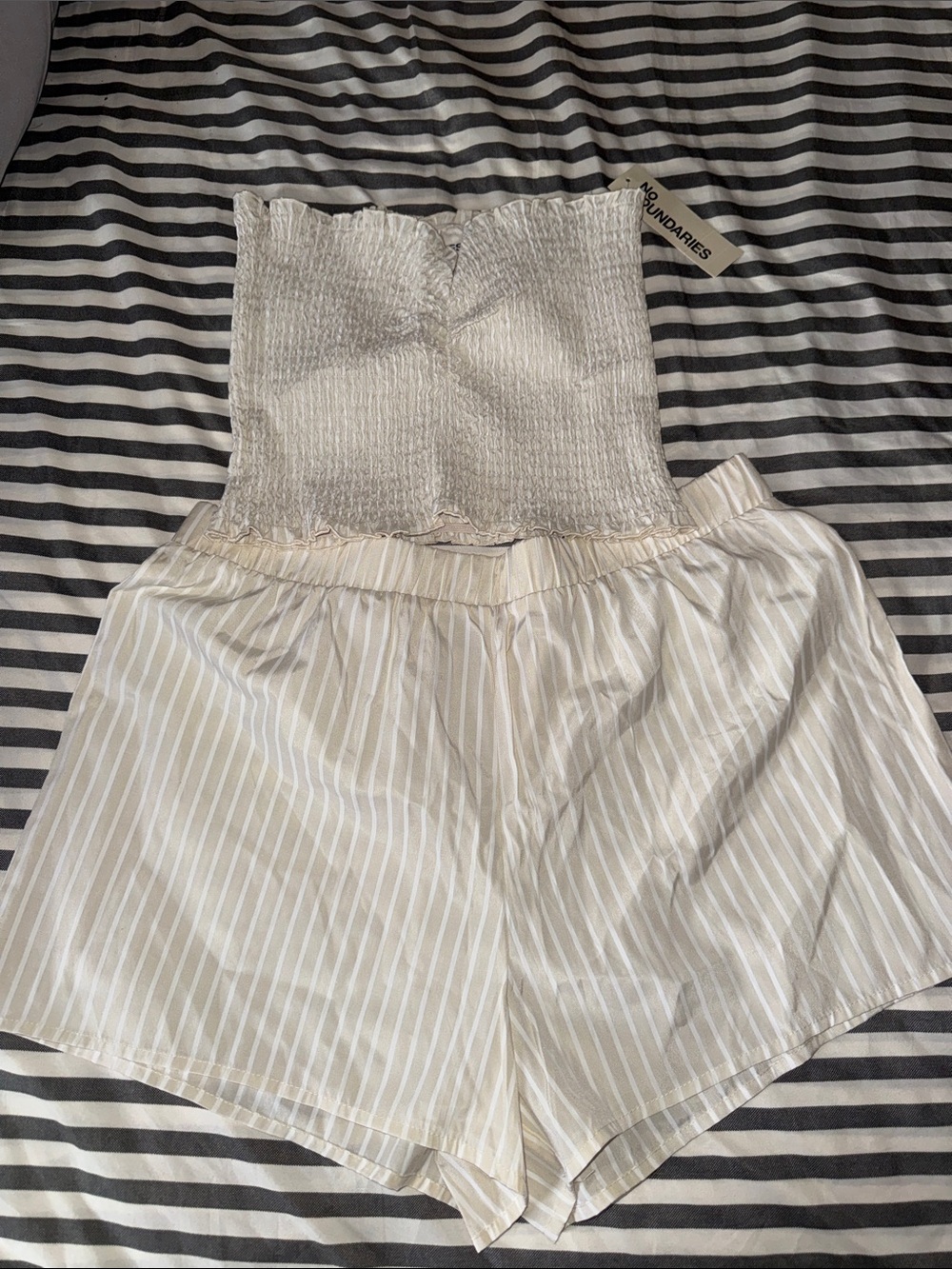 No Boundaries Cream and White Striped Women’s Shorts